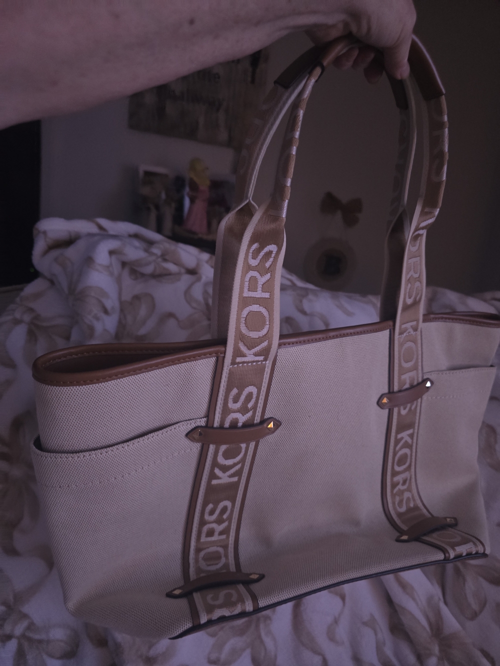 Michael Kors Beige Canvas Tote with Branded Straps - Picture 3 of 4